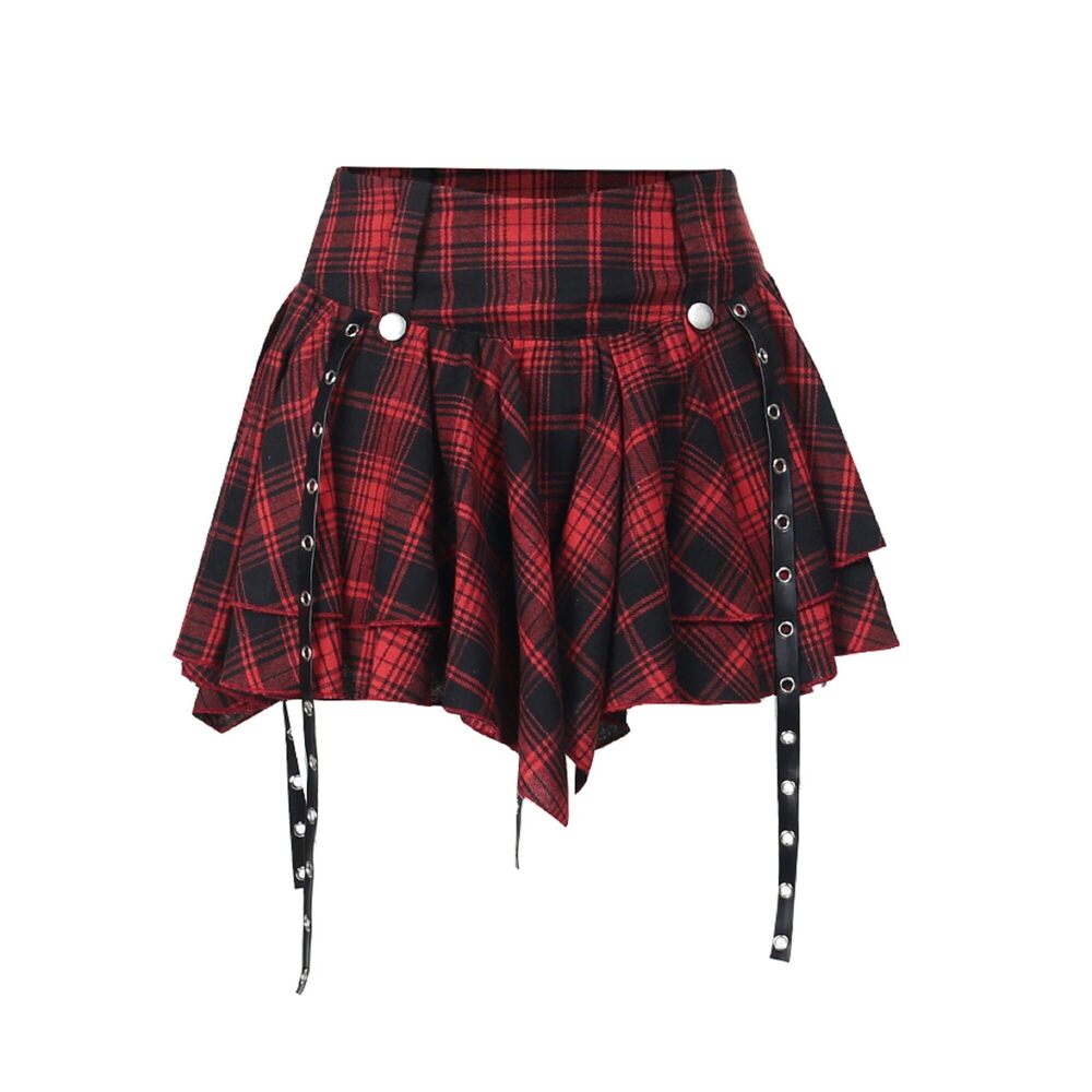 5424 Red and White Checkered Skirt Scene Clothes Red Plaid Skirt Goth